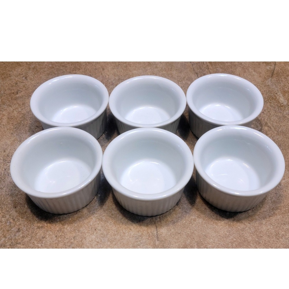 Set of 6 Pier 1 White Porcelain Fluted Ramekins Small 3 Inch Dipping Bowls